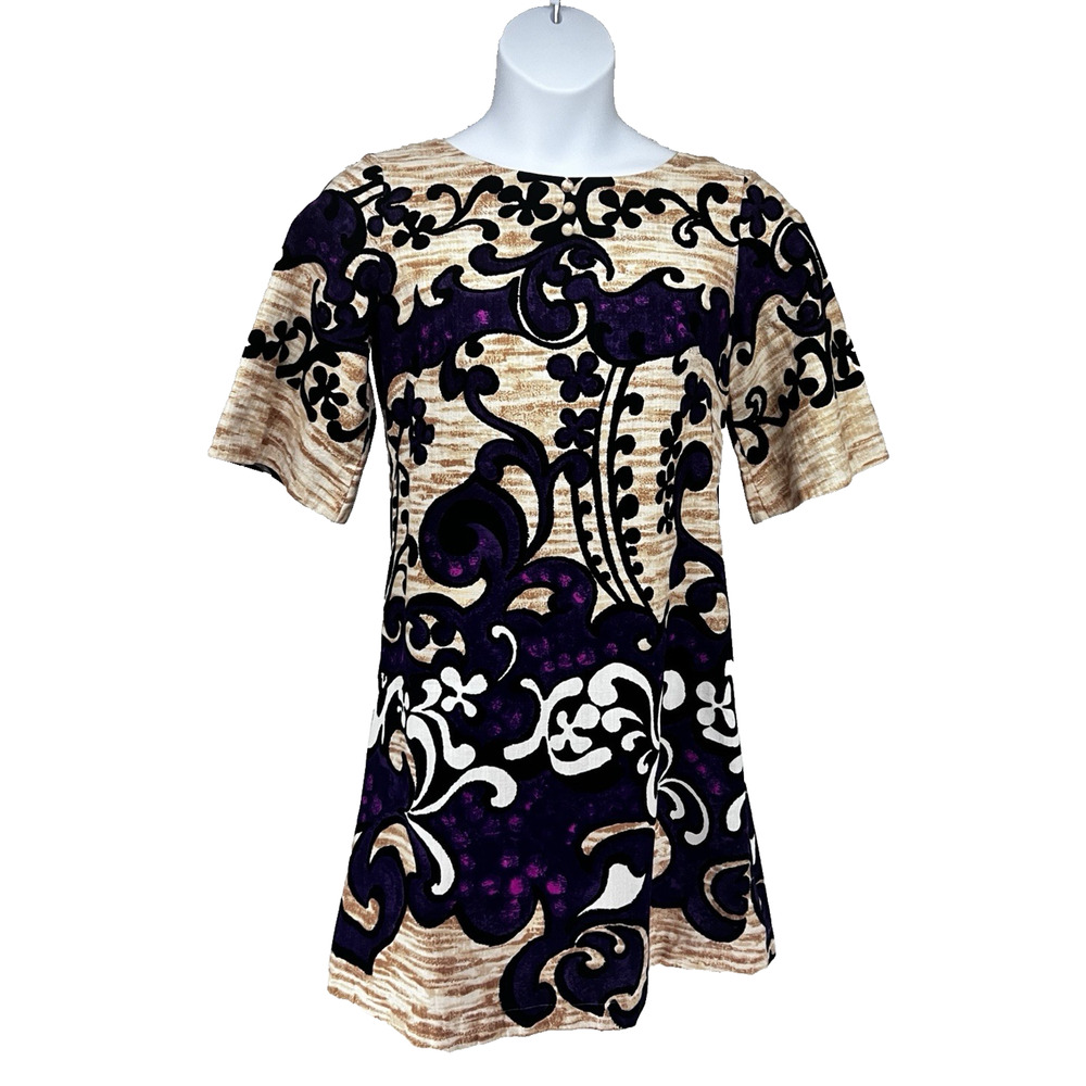 Malihini Vintage Floral Hawaiian Muumuu Midi Barkcloth Dress Medium Slip On